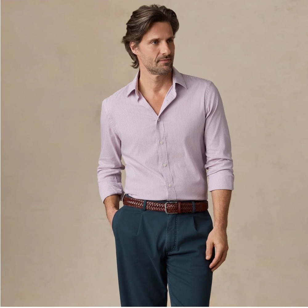 Faherty Reserve The Movement Shirt Mens Medium Purple White Stripe MWS2413-VAL